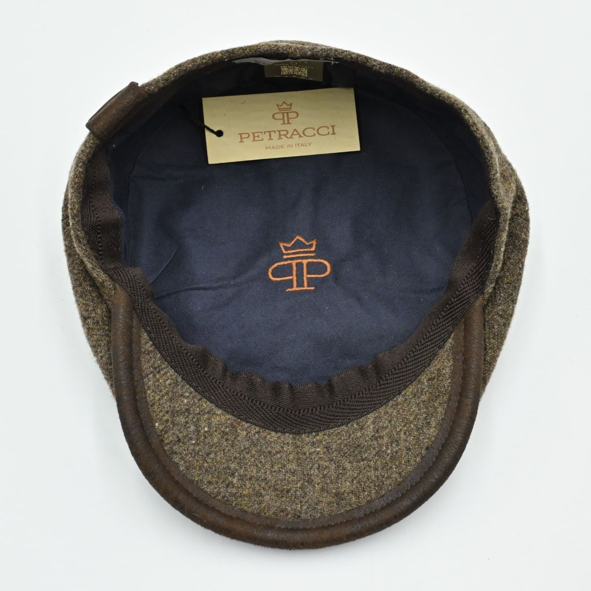 brown color Irish Newsboy Shetland Wool Hat inside view