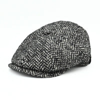 Grey Herringbone Pattern Newsboy Hat front view