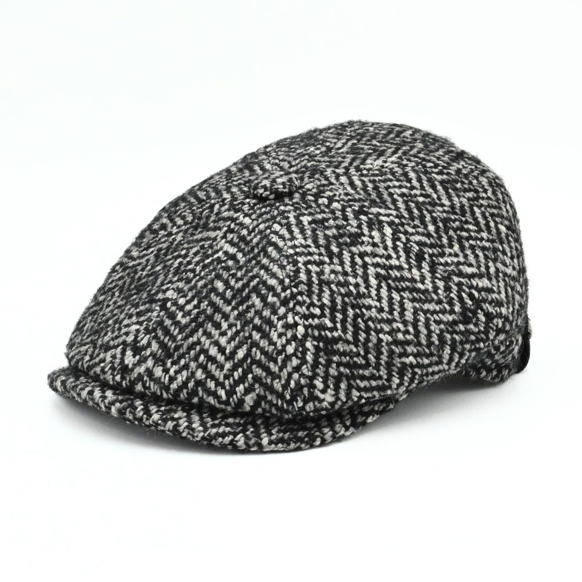 Grey Herringbone Pattern Newsboy Hat front view