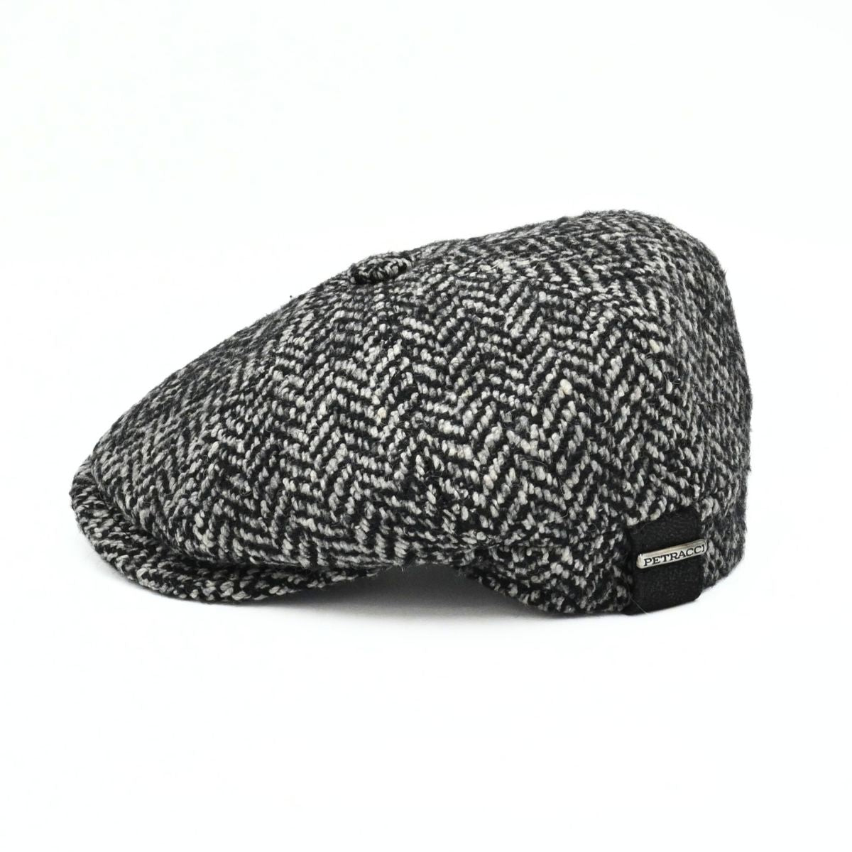 Grey Herringbone Pattern Newsboy Hat side view