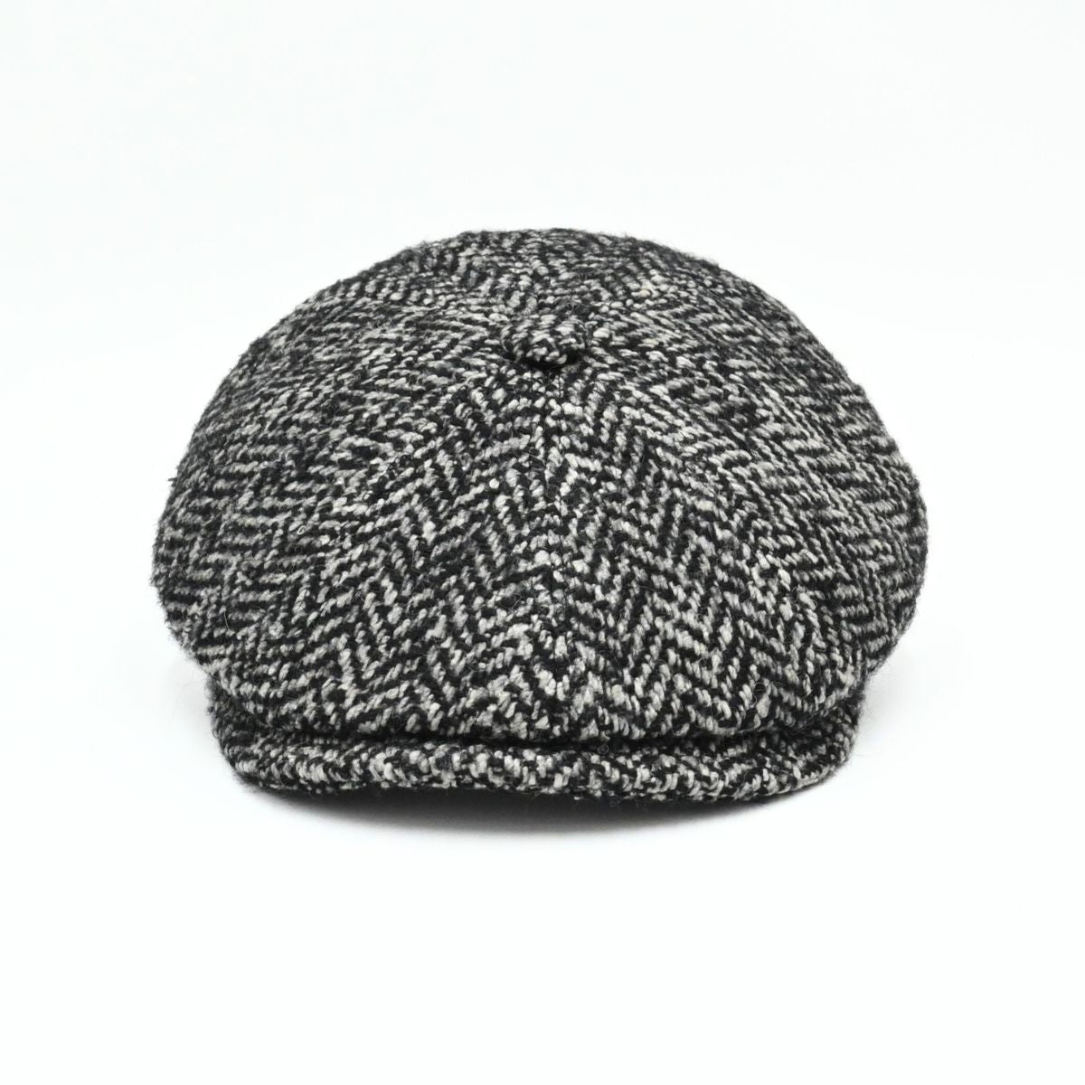 Grey Herringbone Pattern Newsboy Hat front view