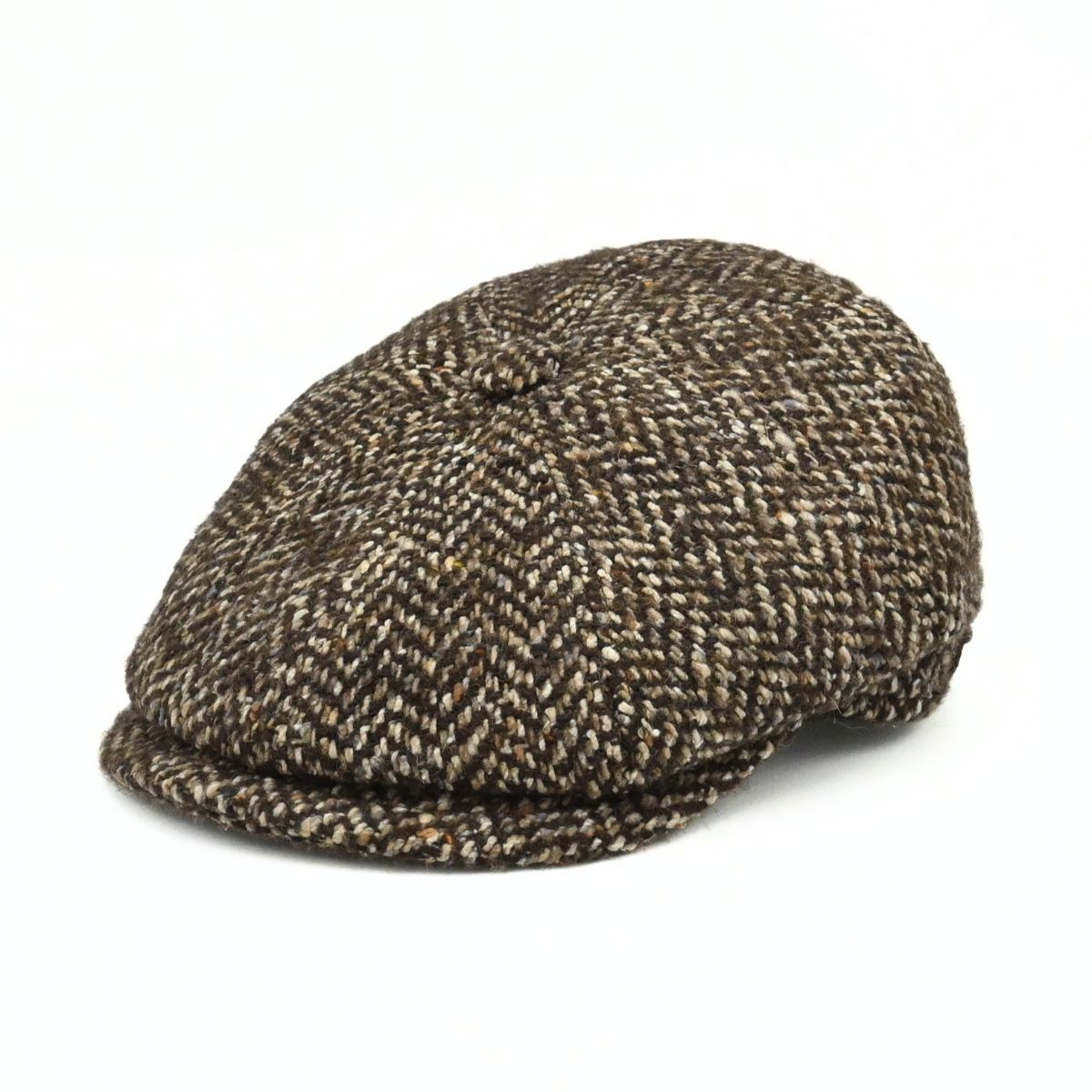 brown Herringbone Pattern Newsboy Hat front view