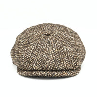 brown Herringbone Pattern Newsboy Hat front view