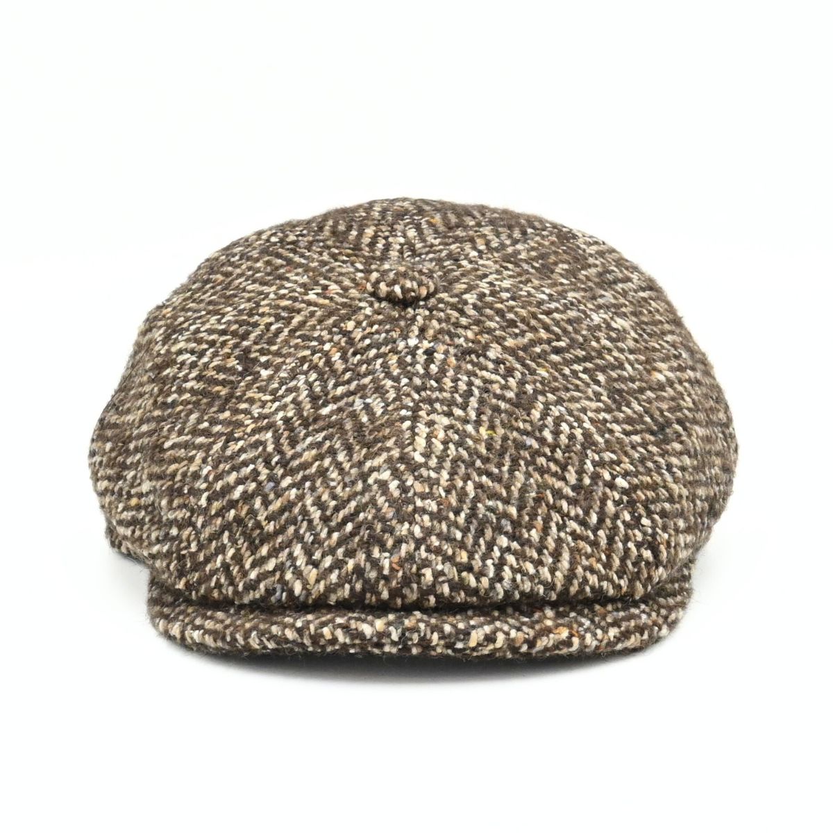 brown Herringbone Pattern Newsboy Hat front view