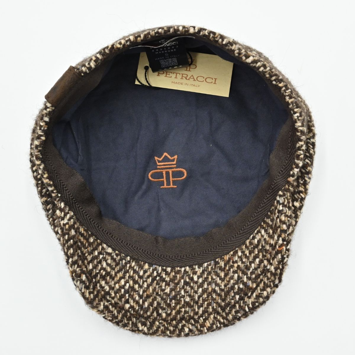 brown Herringbone Pattern Newsboy Hat inside view