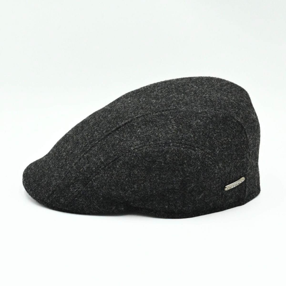 Grey shetland Wool Driver Cap side view