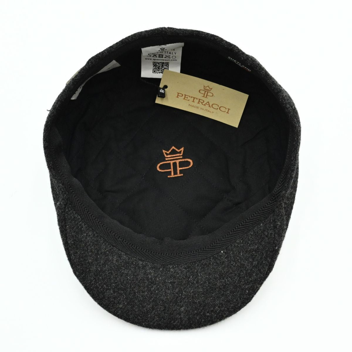 Grey shetland Wool Driver Cap inside view