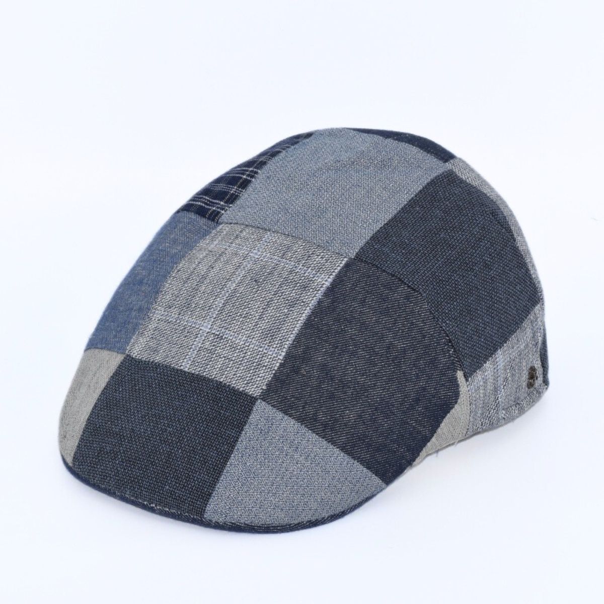 blue Patchwork Flat Cap front view