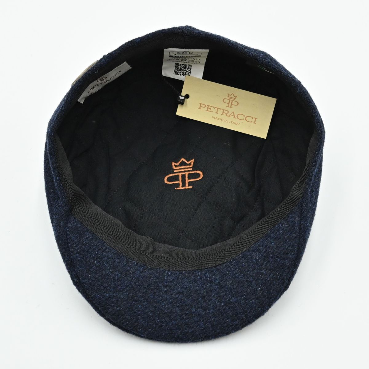 Blue shetland Wool Driver Cap inside view