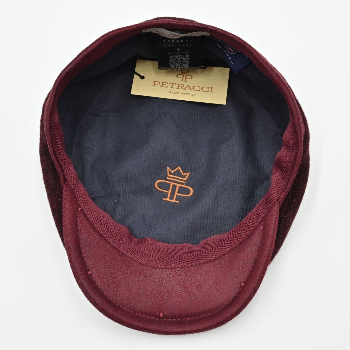 Wine Solid Color Shetland Wool Cap inside view