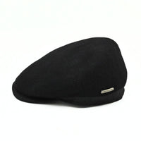 Black Solid Color Shetland Wool Cap side view
