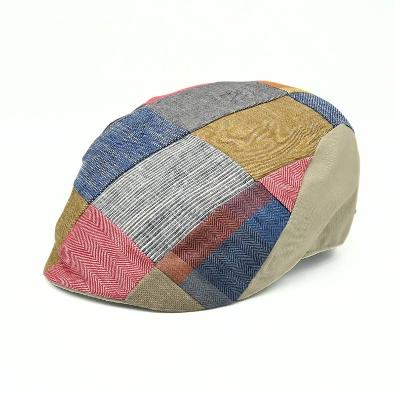 Multicolor Linen Patchwork Pattern Cap front view