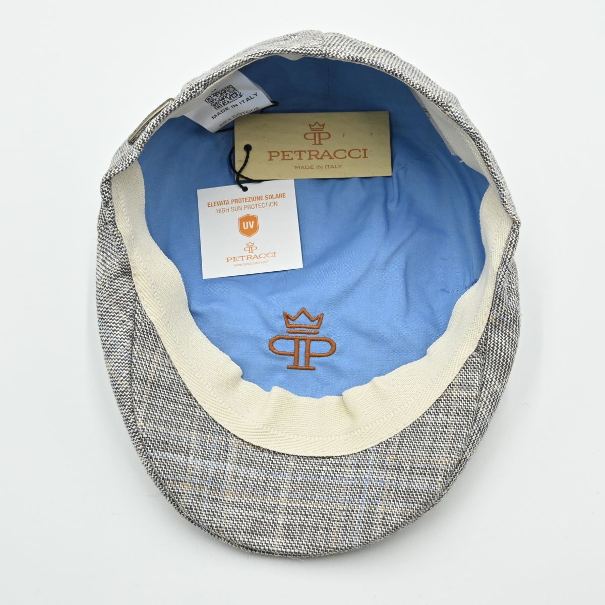 Beige Prince of Wales Pattern Cap inside view