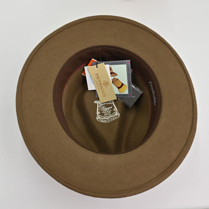 Caramel Indiana Jones Fedora Crushable inside view