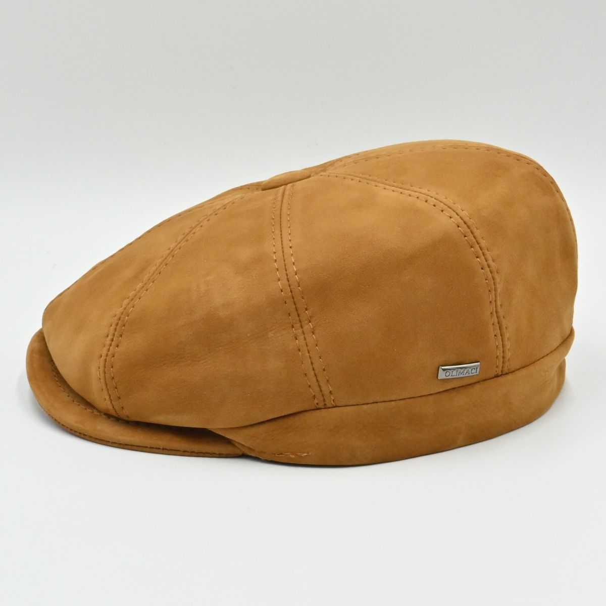 cognac Firenze Leather Newsboy Hat side view