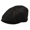 Black Modena Leather Newsboy Hat with red stitching front view