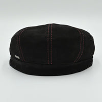 Black Modena Leather Newsboy Hat with red stitching back view