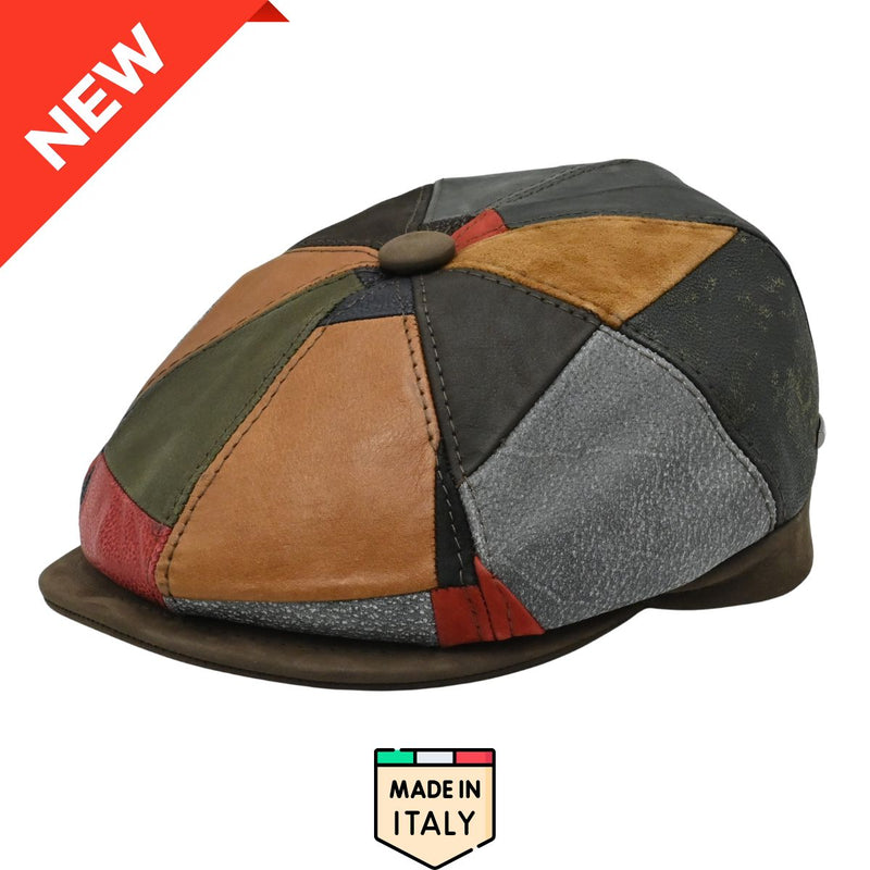 Multicolor Napoli Leather Newsboy Hat front view