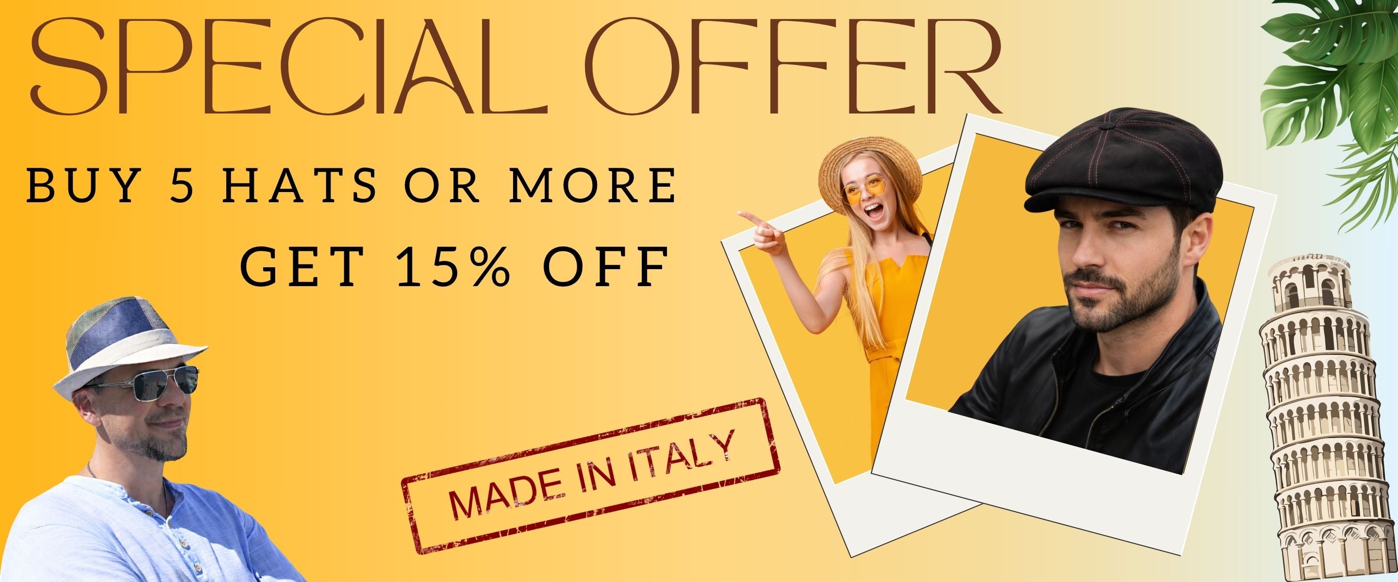 CAPPELLO FASHION Promotional banner for a hat store with text and images of people wearing hats.