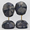 four blue newsboy hats top and front view