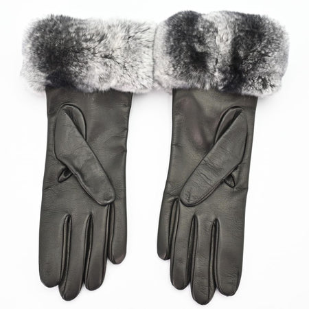 Women's Chinchilla Cuff Leather Gloves