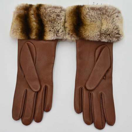 Women's Chinchilla Cuff Leather Gloves