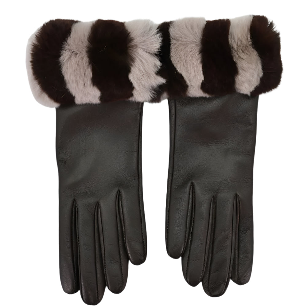 Women's Chinchilla Cuff Lambskin Gloves