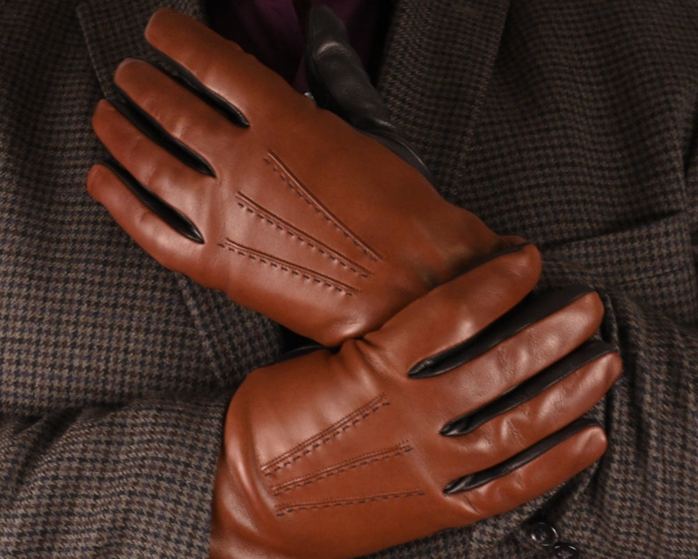 Men's Two-Tone Lambskin Leather Gloves