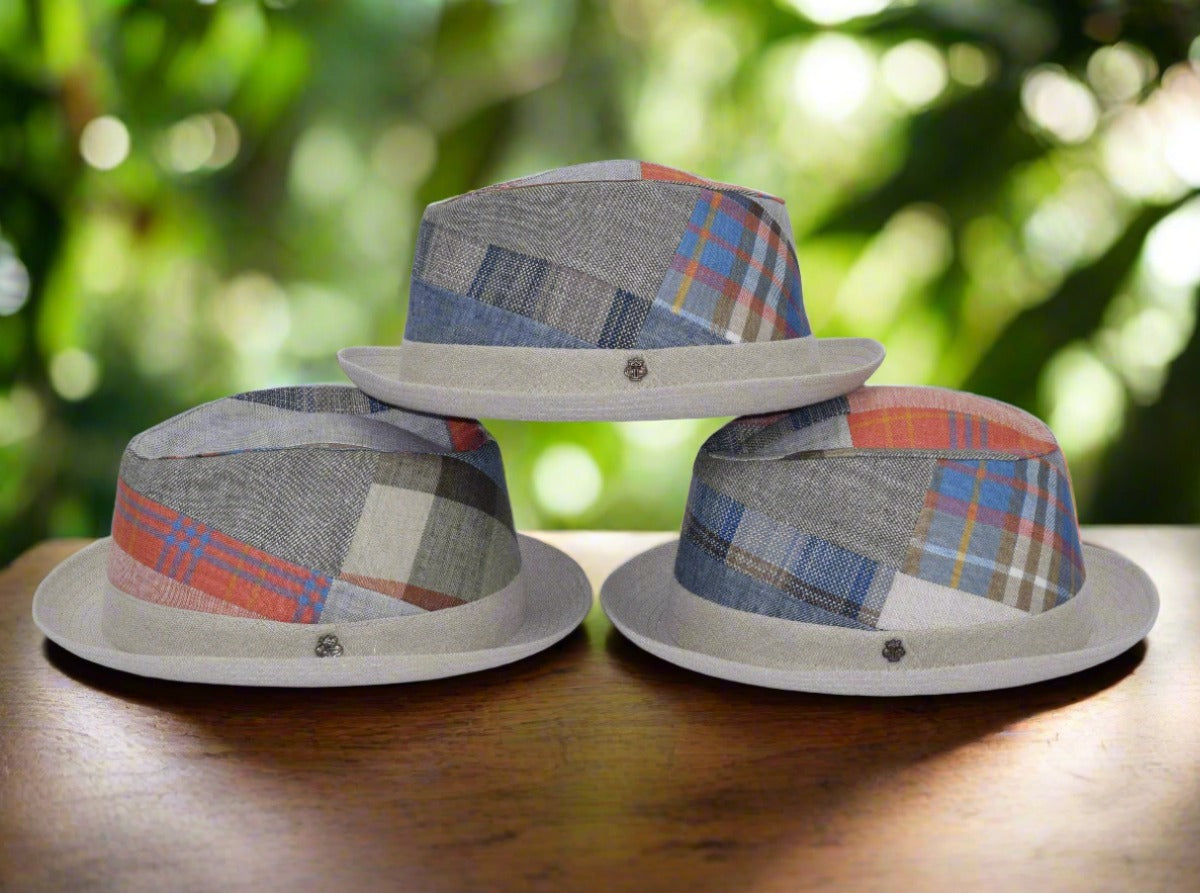 Linen Patchwork Porkpie Hat