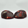 Front view of the two Bordo Chianti Patchwork Newsboy Hats with multicolor wool panels and faux leather visor