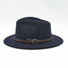 Side view of navy crushable Italian wool fedora with leather band