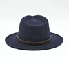 back angled view of navy Indiana Jones crushable wool fedora hat