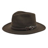 brown Italian wool Indiana Jones fedora, front angled photography