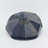 blue newsboy hat front view