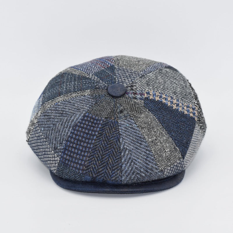 blue newsboy hat front view