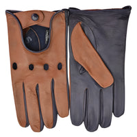 brown blue Men's Premium Leather Driving Gloves on white background