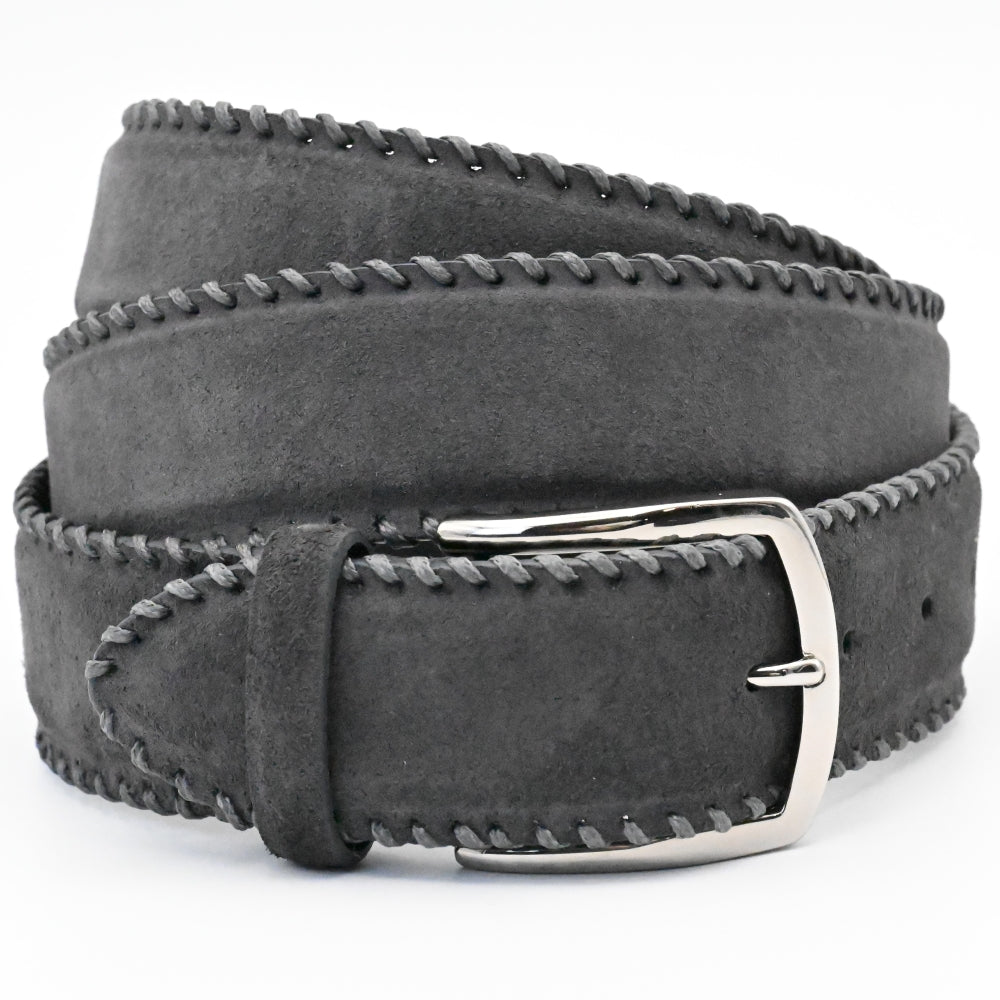 OLIMACI & CO. Grey Suede Belt on white background