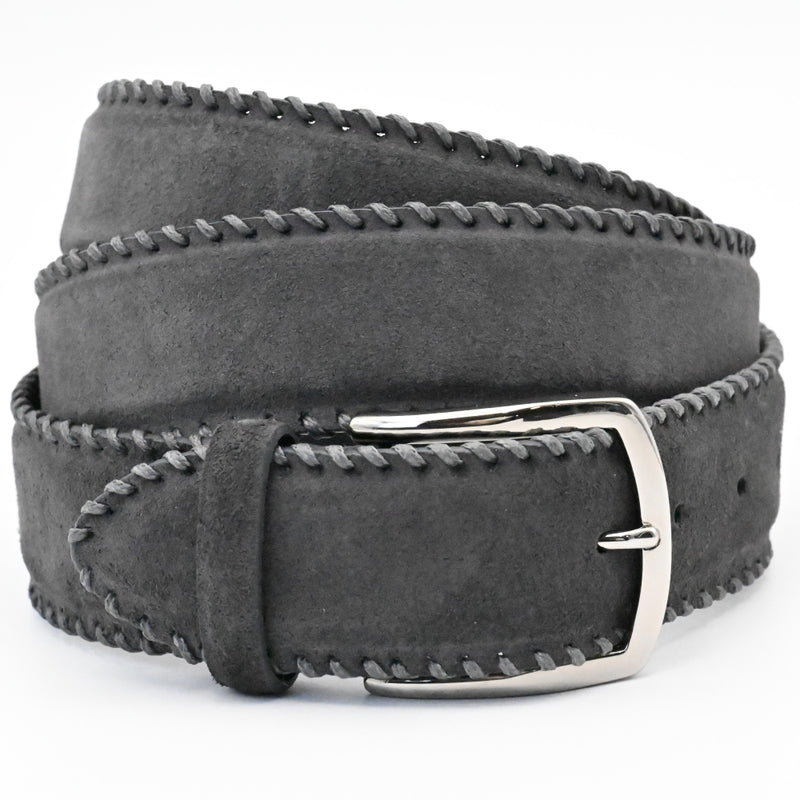 OLIMACI & CO. Grey Suede Belt on white background