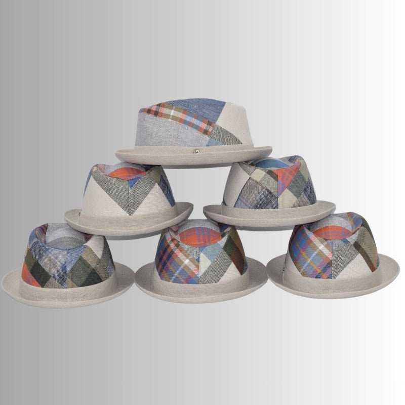 Linen Patchwork Porkpie Hat