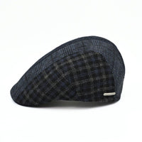 Navy Patterned Wool Cap on white background