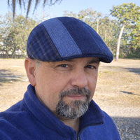 Navy Patterned Wool Cap on model
