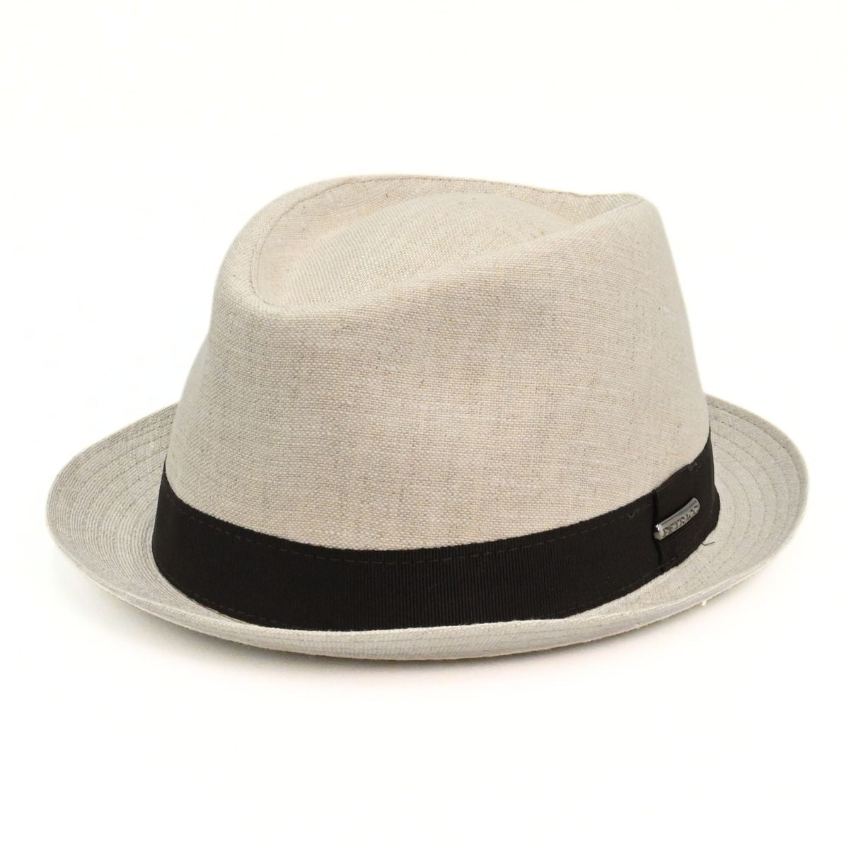 Ecru Italian Linen Pork Pie Hat on white background