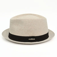 Ecru Italian Linen Pork Pie Hat on white background