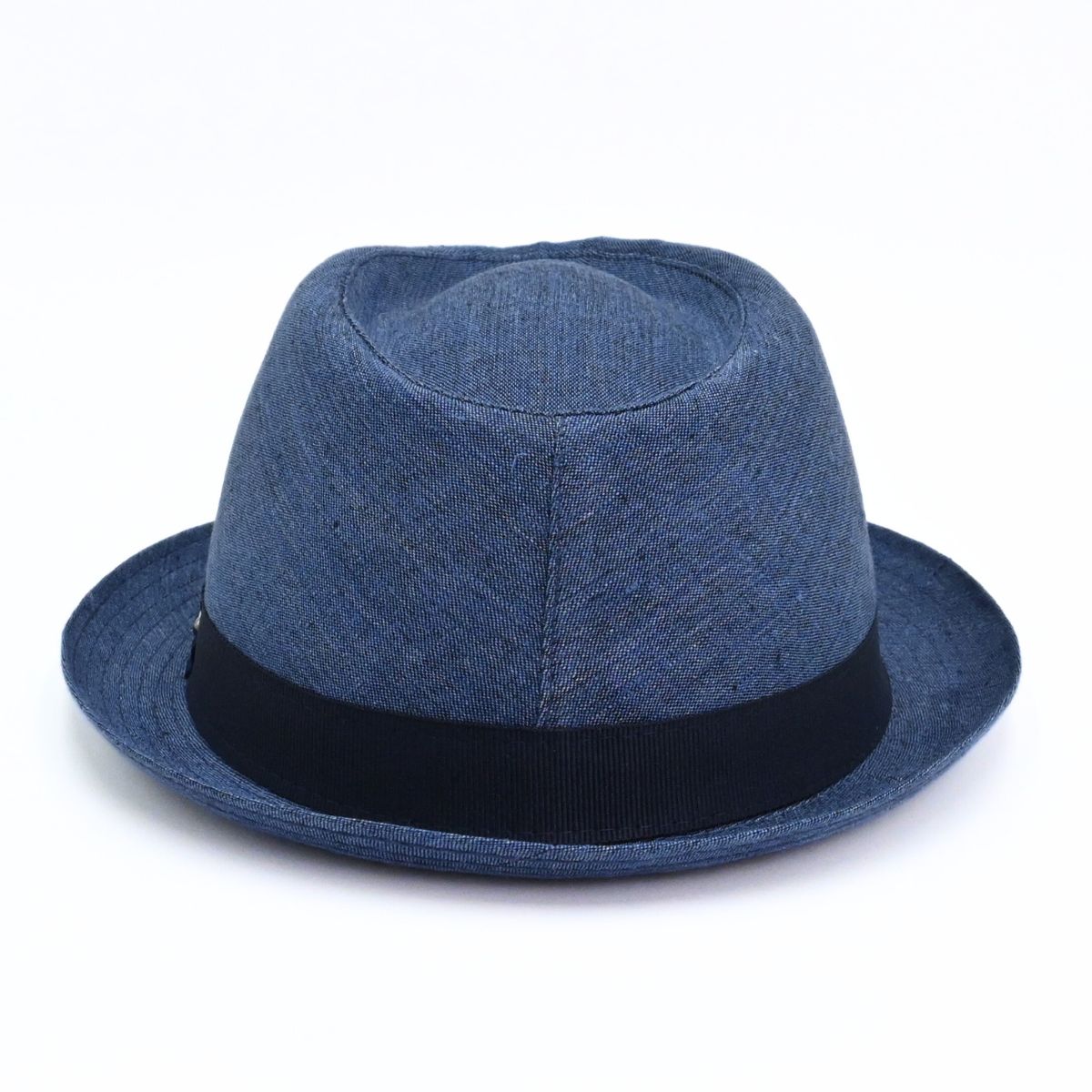 Blue Italian Linen Pork Pie Hat on white background