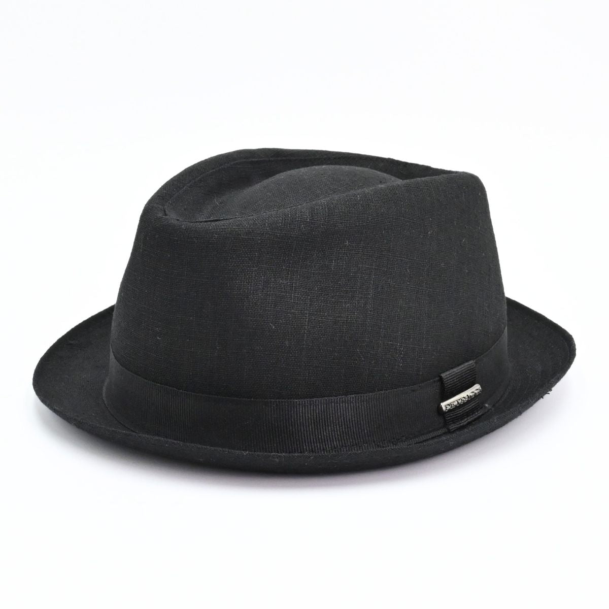 Black Italian Linen Pork Pie Hat on white background