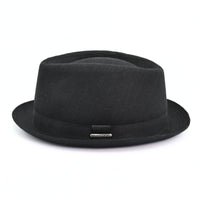 Black Italian Linen Pork Pie Hat on white background