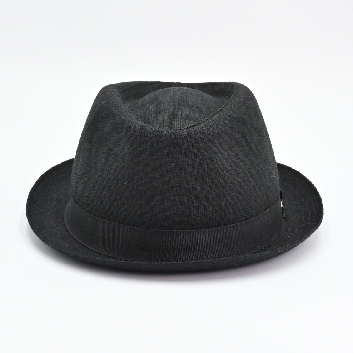 Black Italian Linen Pork Pie Hat on white background