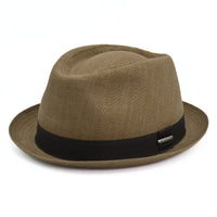 Tobacco Italian Linen Pork Pie Hat on white background
