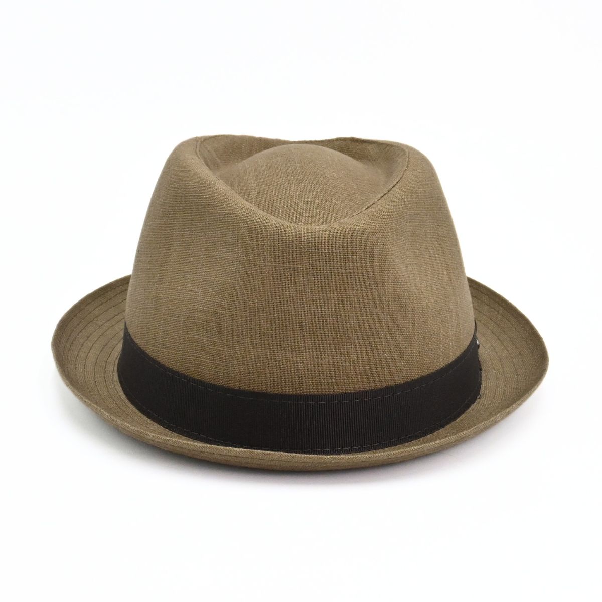 Tobacco Italian Linen Pork Pie Hat on white background