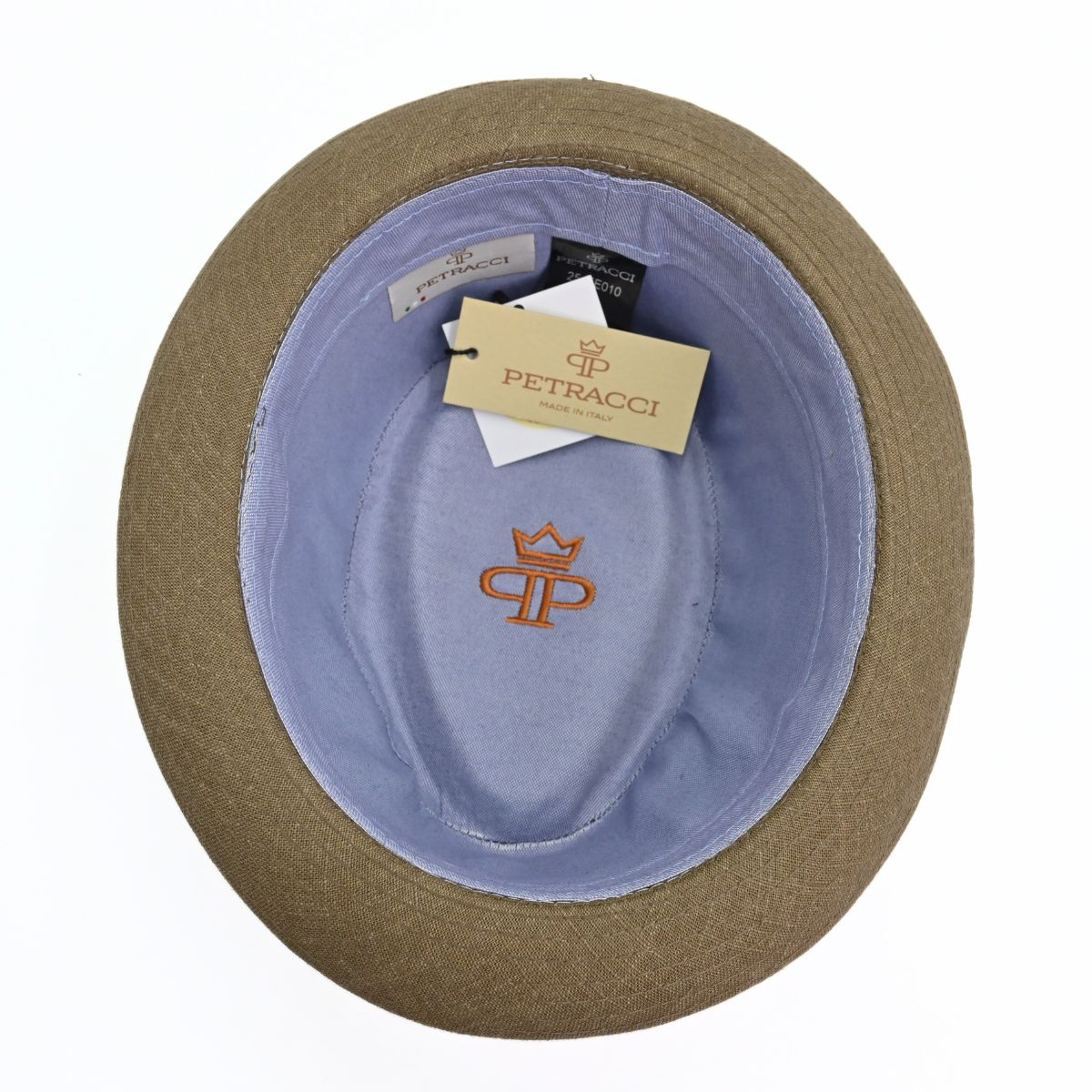 Tobacco Italian Linen Pork Pie Hat on white background